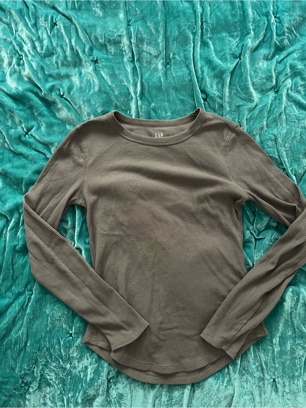GAP Waffle Knit Long Sleeve Top - Dark Olive